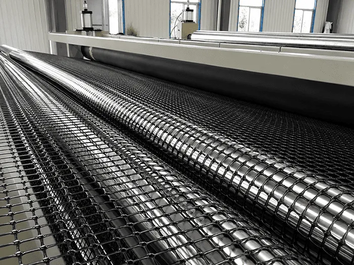 Geogrid reinforcement installed across a prepared infrastructure site