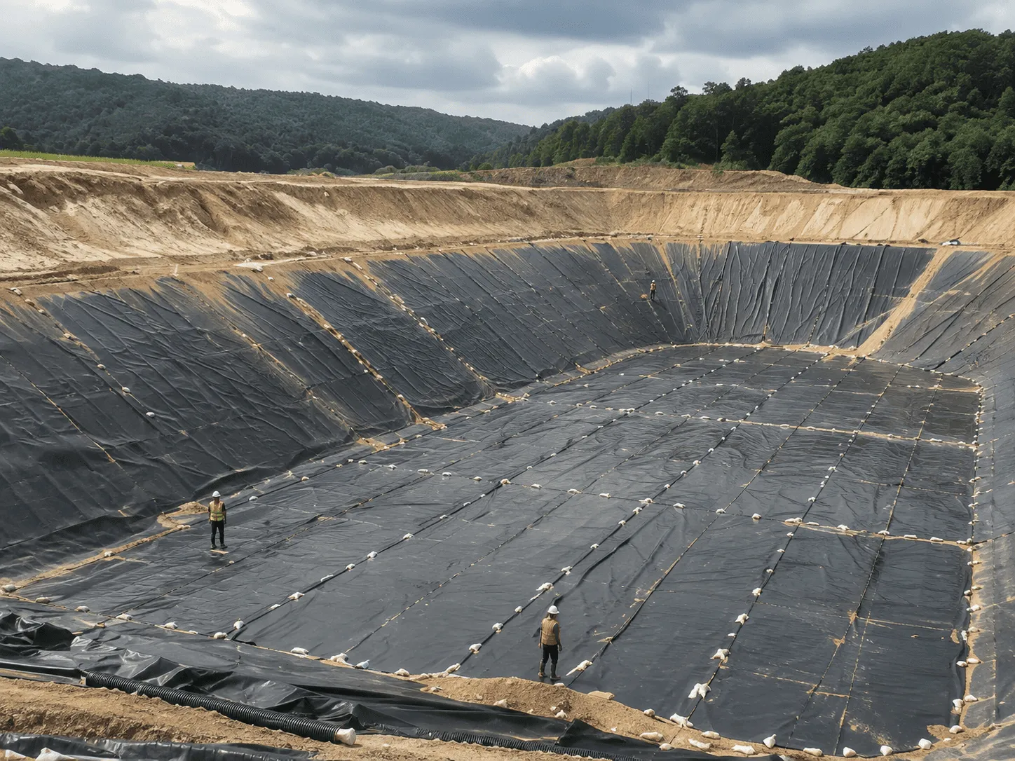 Geosynthetic lining system at a landfill and waste containment site