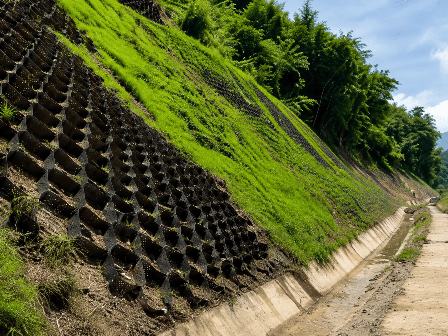 Geosynthetic slope protection and erosion control installation