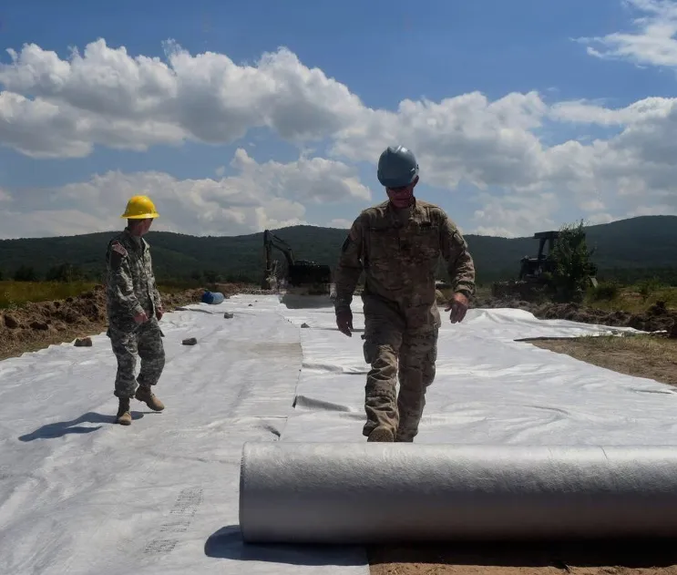 Geotextile installation at a civil engineering site