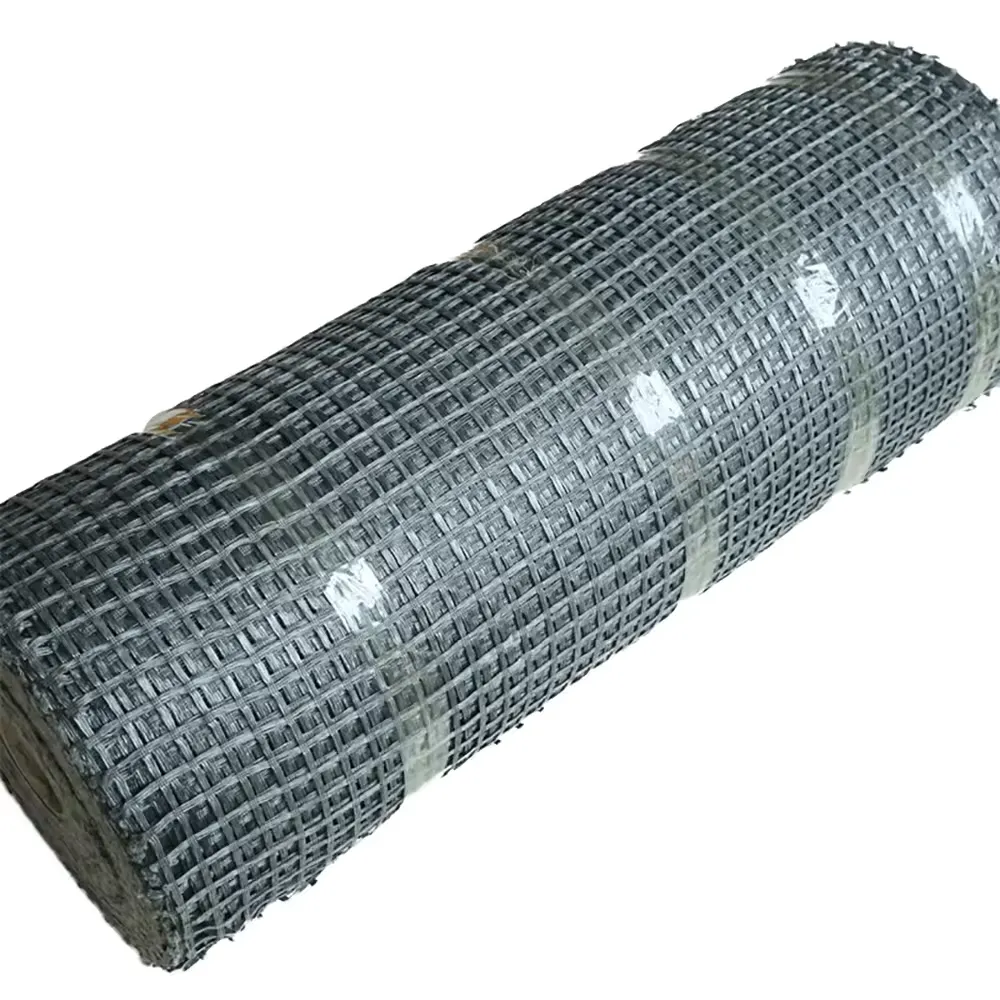 Close-up view of warp-knitted polyester geogrid mesh