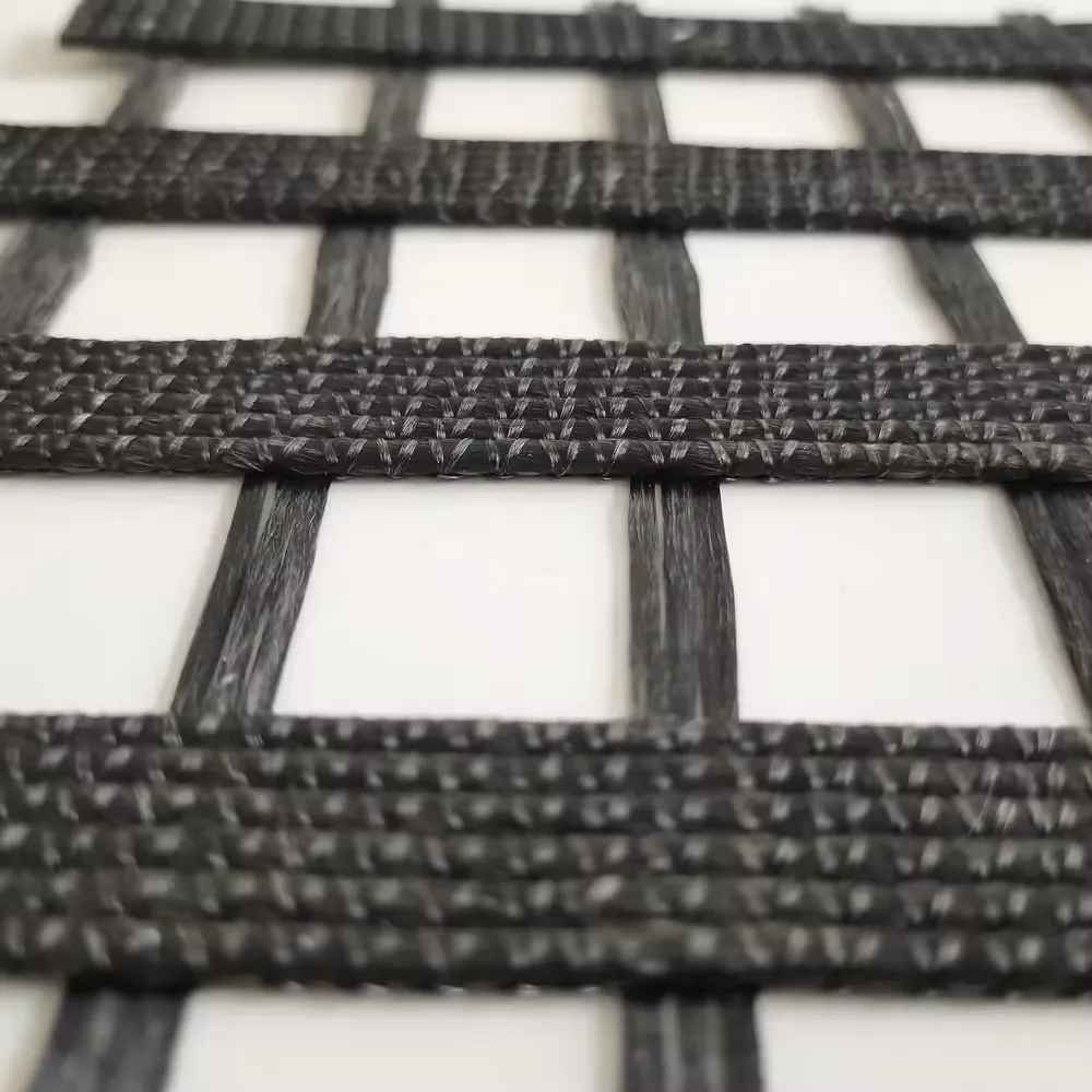 Warp-knitted polyester geogrid reinforcement material