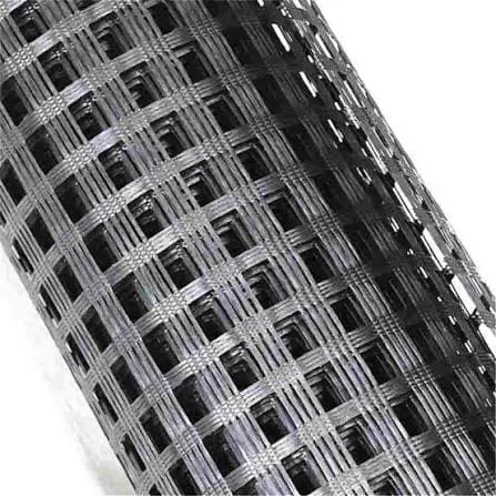 Roll of black fiberglass geogrid